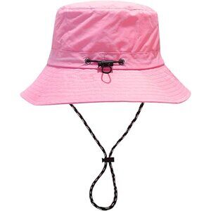 Unisex Pink Wide Brim Water-Resistant With Chin Strap Packable Bucket Sun Hat